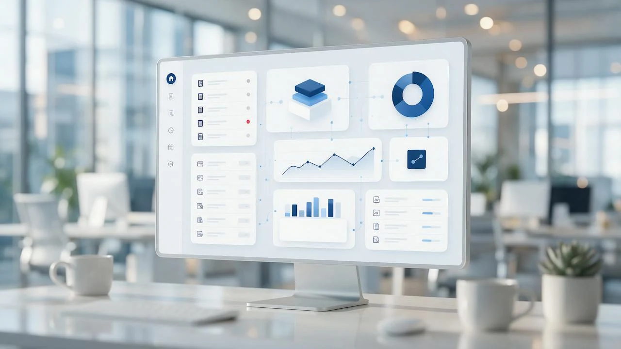 Interface de gestion financière affichée sur un écran de bureau lumineux